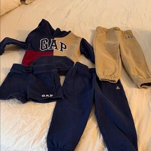 GAP Kids Blue and Tan 4 piece set. 2 pairs joggers, pull on hoodie and shorts
